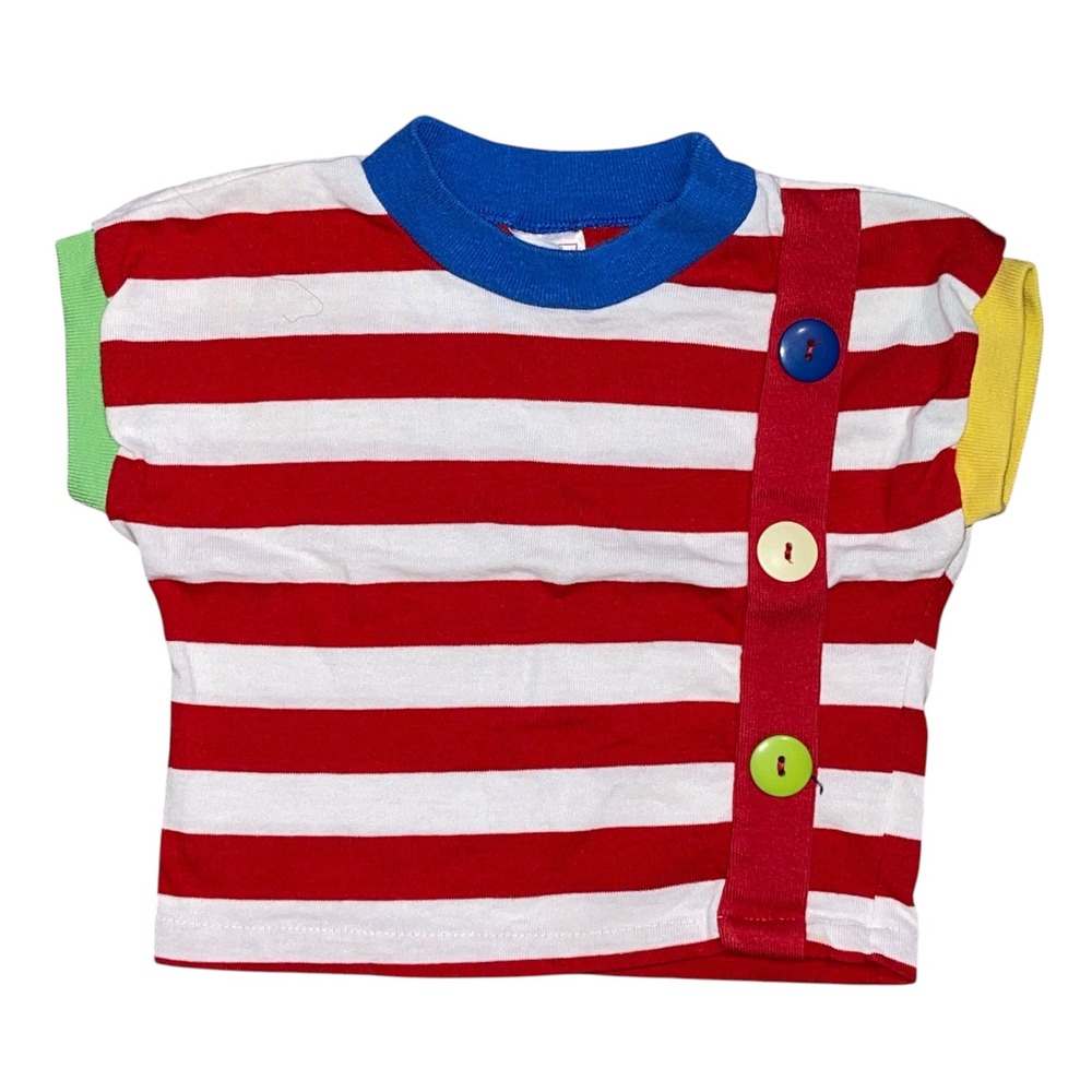 Vintage Buster Brown Kids 2T Striped Colorblock Button Accent T-Shirt Red White